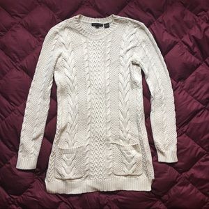 Cable Knit Tunic Sweater in Cream